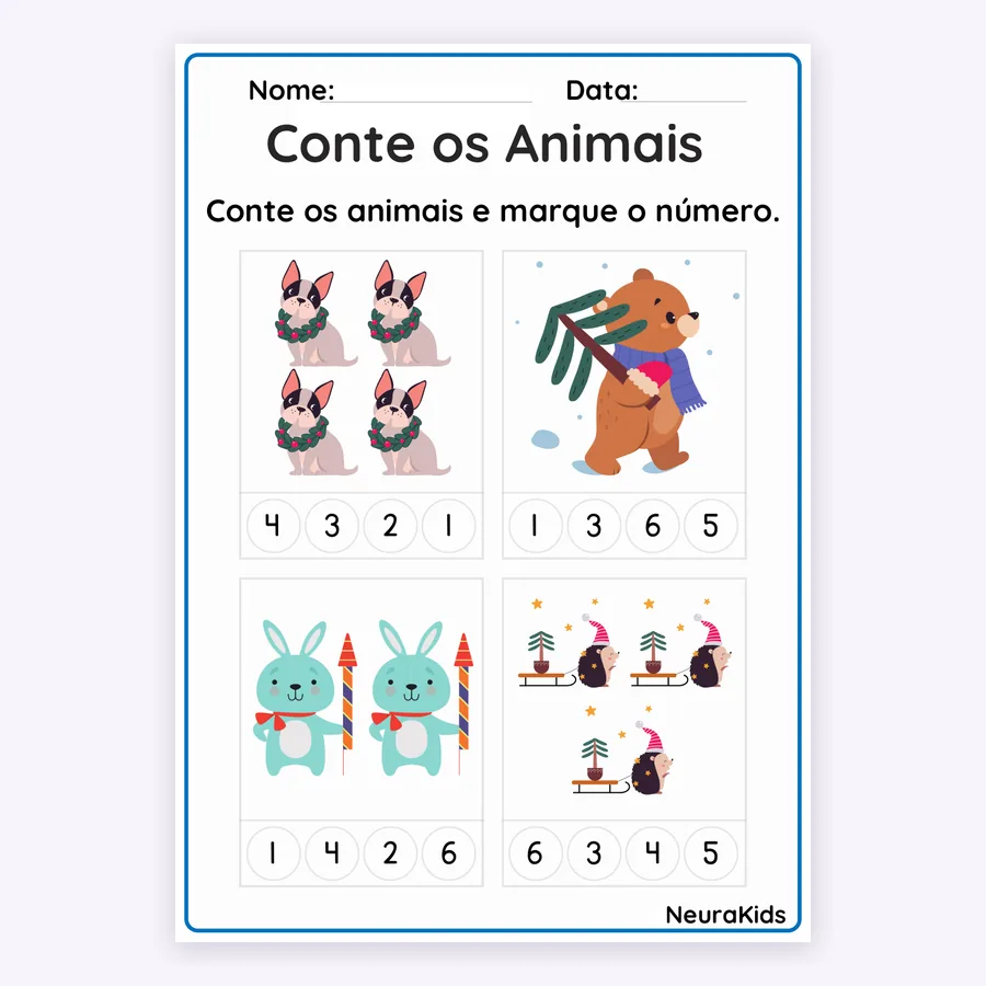 Folha “Conte os animais e marque o número”